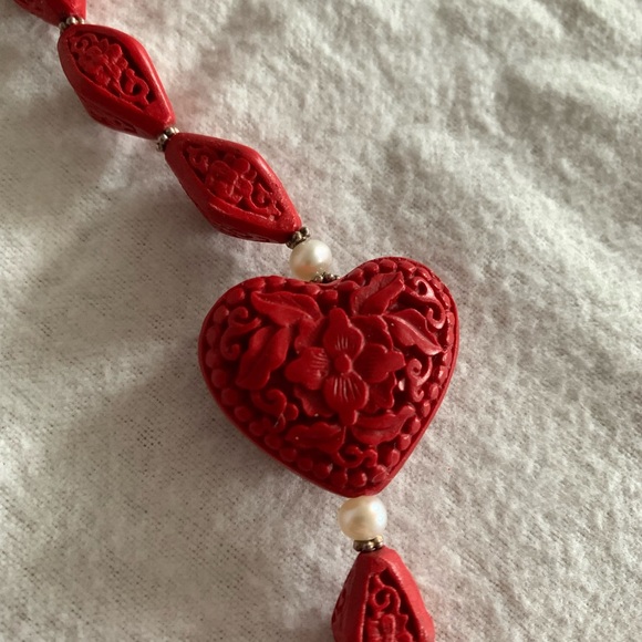 Elegant Red Cinnabar Necklace and Bracelet Set - Picture 2 of 6